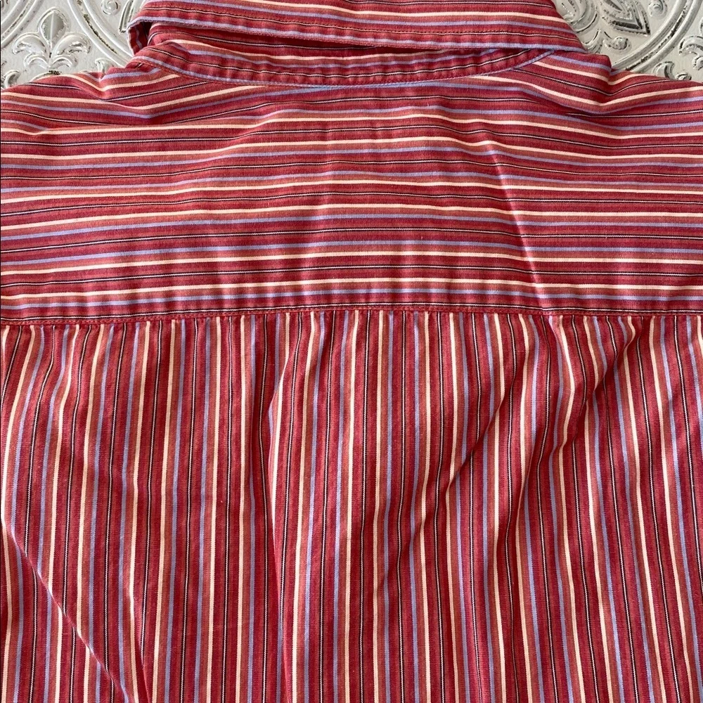Banana Republic Mens Dress Shirt Coral Pink Striped Small